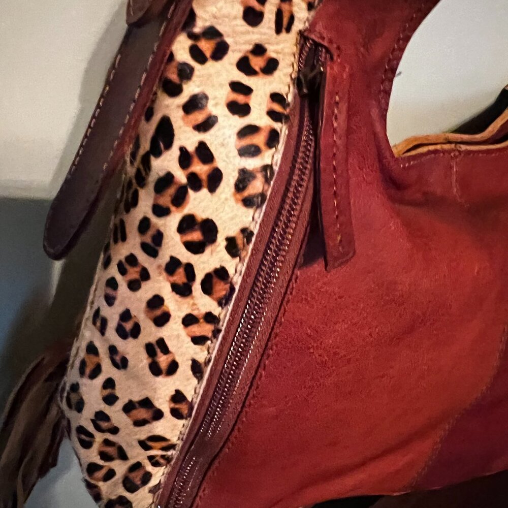 AMERICAN DARLING LEATHER AND LEOPARD FRINGE PURSE